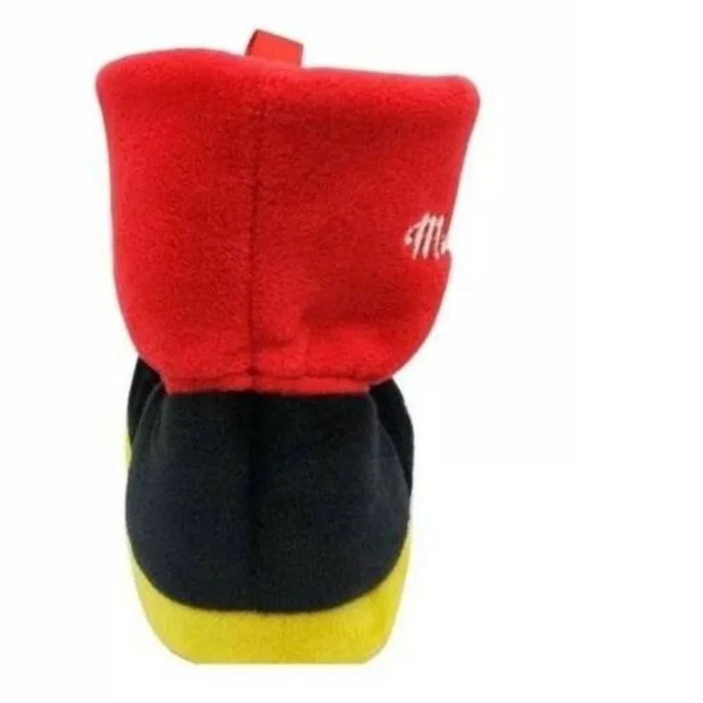 Toddler Boys Disney Mickey Mouse Slippers 9/10T Red Black Booties Slip On Winter